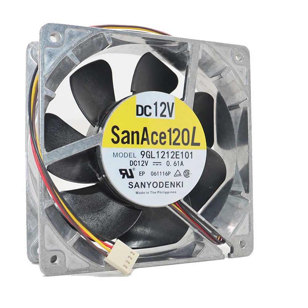 Original Sanyo 12038 12V 0.61A aluminum frame three wire high air volume violent cooling fan 9GL1212E101