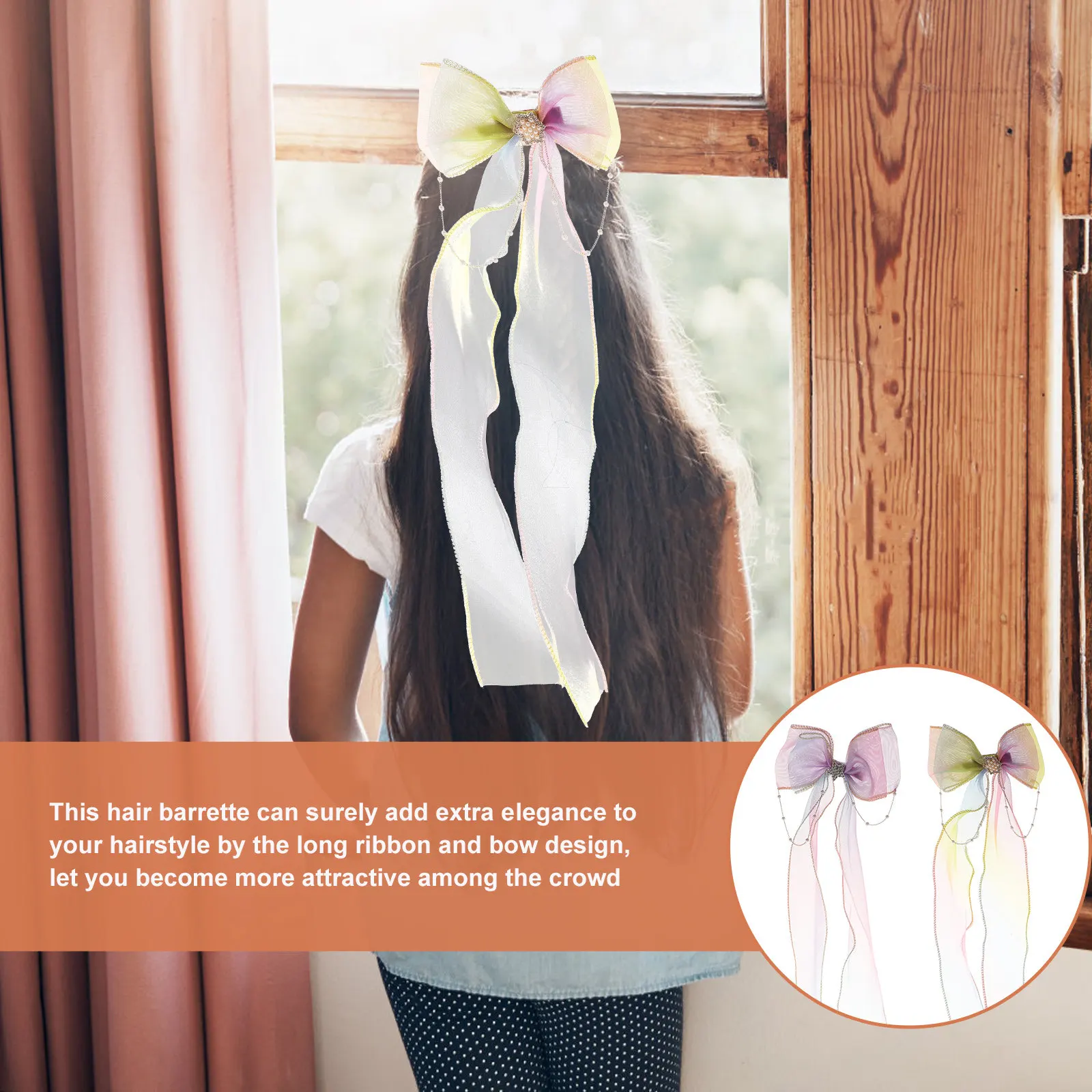 

2 шт. модных заколок для волос с бантом для женщин и девочек, высококачественные тканевые заколки с длинными лентами, идеально подходят для вечеринок и свадеб