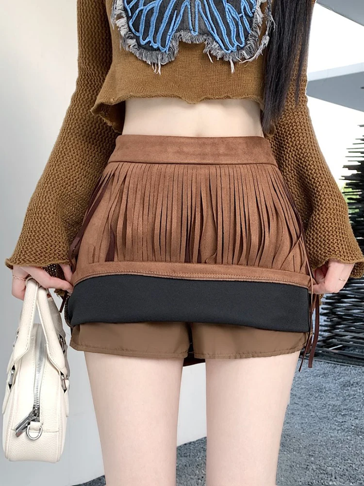 American Retro Suede Retro Skirt With Tassel Autumn Winter Vintage Streetwear Short Pencil Skirts For Women