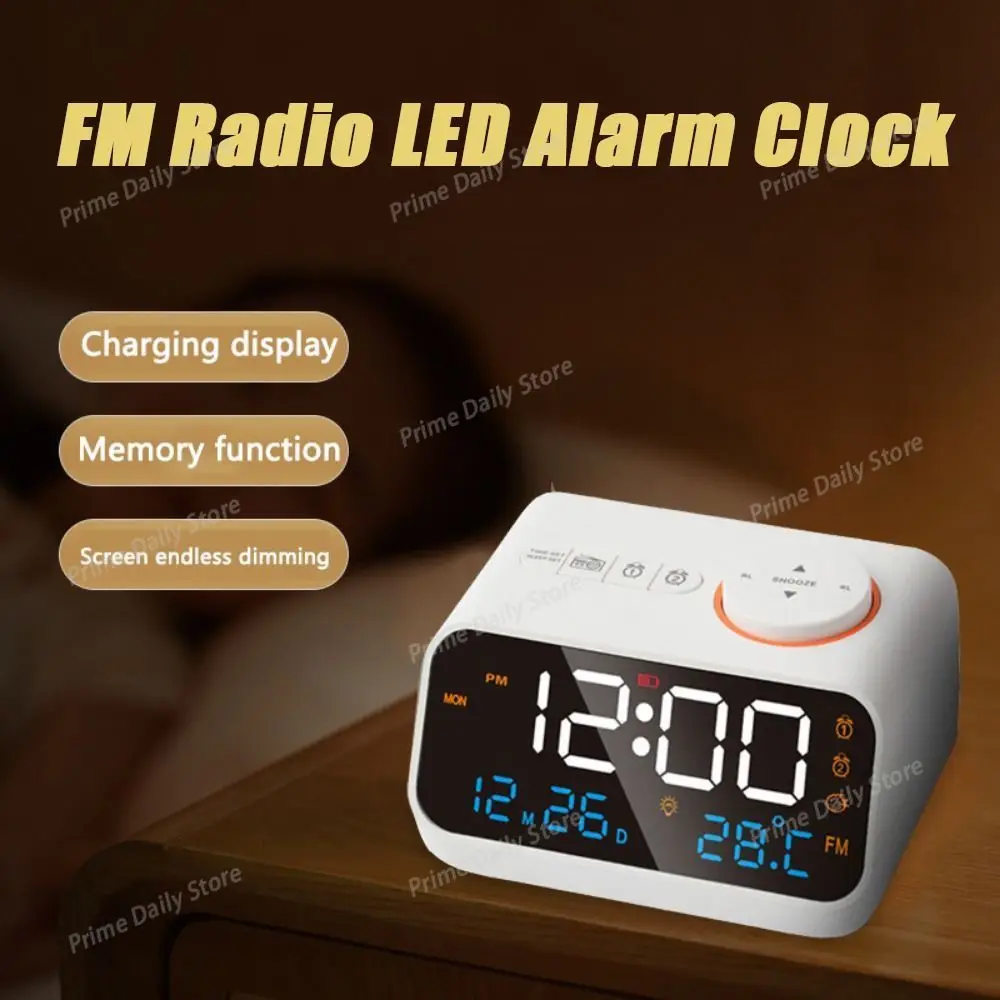 Rechargeable Alarm Clock Radio, LED Voice‑Control Digital Clocks, FM radio Electronic clock with Temperature Humidity Display