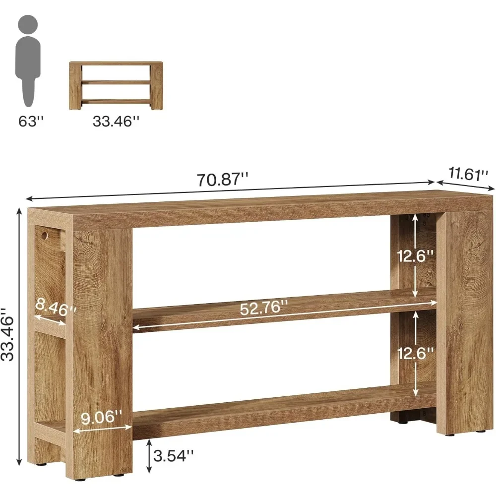 70.9-Inch Extra Long Console Table with Storage, Narrow Wooden Sofa Table Behind The Couch, Farmhouse 3-Tier Entry