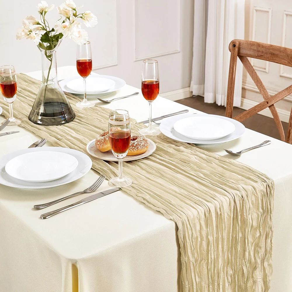 Beige Cheesecloth Table Runner Boho Gauze Rustic Sheer Cheese Cloth Beige Table Runner Wedding Shower Birthday Party Decorations