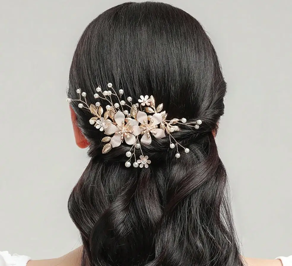 Luxury Bride Pearl Aolly Flower Hair Comb Crystal Hairpin Women\'s Wedding Hairwear  Wedding Party Jewelry Hair Accessories