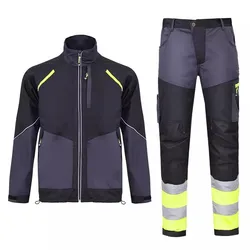 Safety Working Suit for Man Mechanic Workshop Uniforms Hi Viz Vis Tear Resistant Work Jacket and Reflective Work Pants Men Set