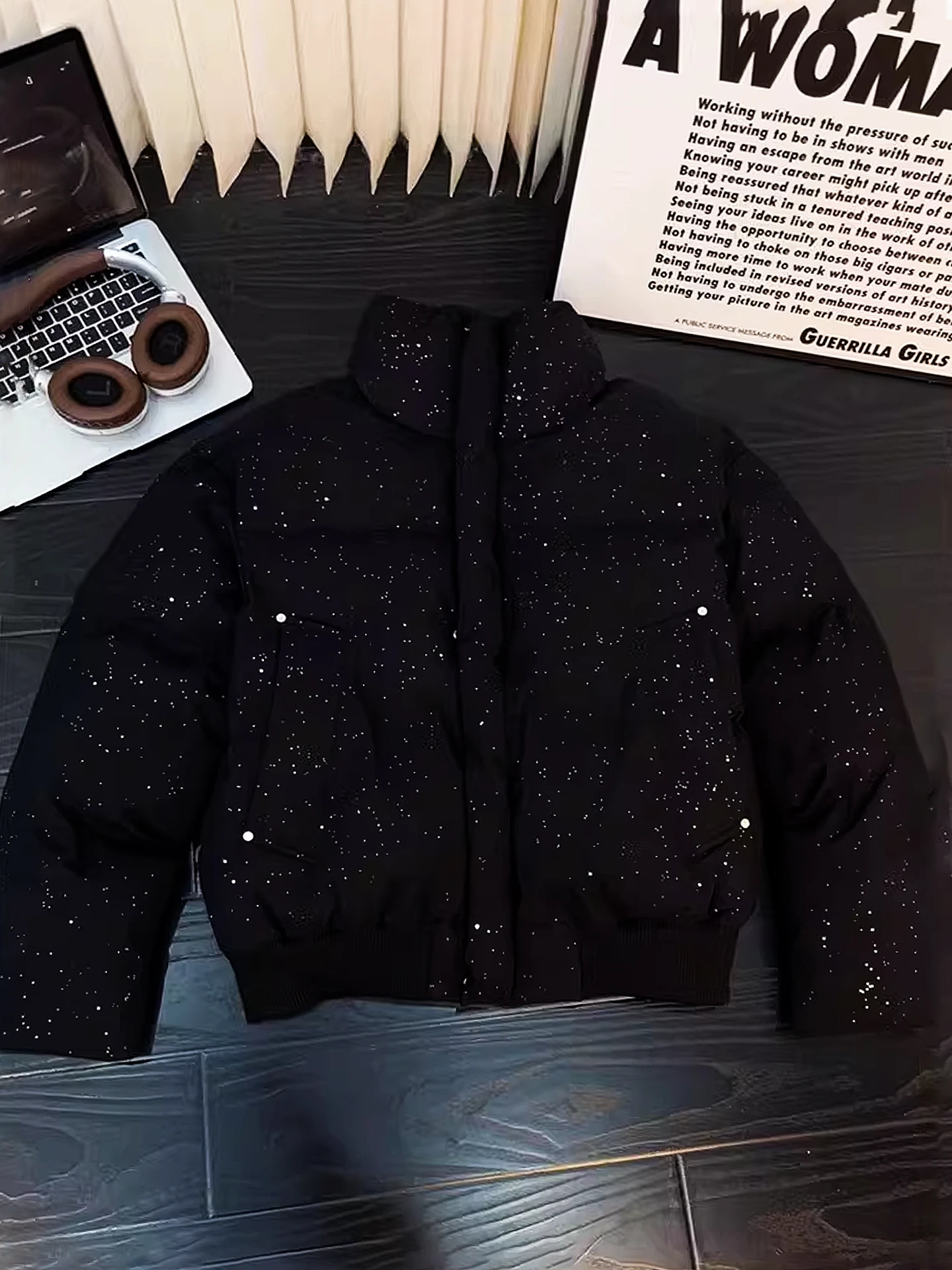 

Мужская утепленная зимняя куртка-пуховик с узором в виде звезд, из полиэфирного волокна, молодежная, модная, в американском стиле