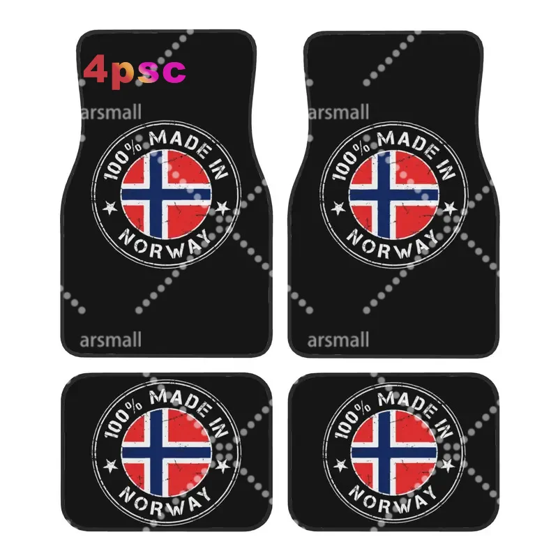 4PCS Crystal Velvet Car Floor Mats Norway Norwegian Flag Flag Made In Norway Universal Auto Front And Rear Foot Mats