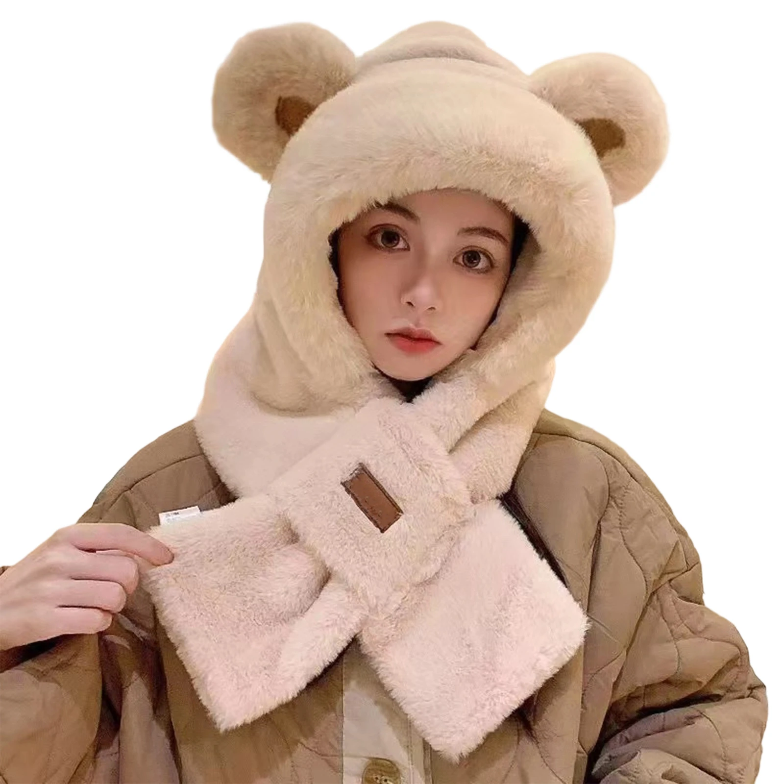

Cycling Caps Season Winter Thickened Korean Style Hat Scarf One-Piece Cute Plush Hat Warm Anti-Freeze Windproof for Men Women