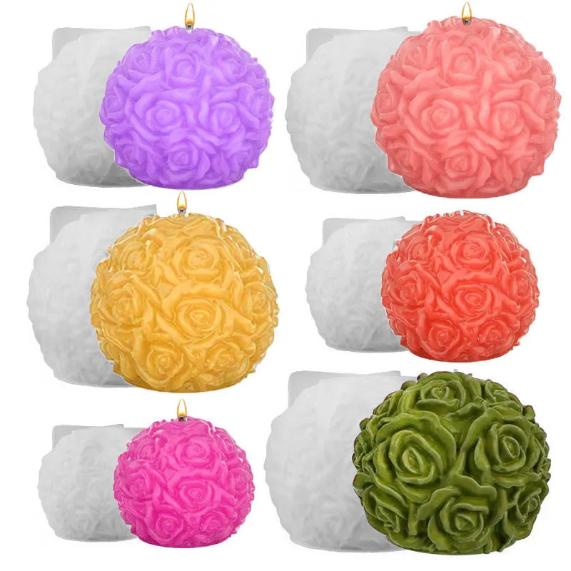 Large Rose Ball Candle Molds Rose Flower Silicone Candle Mold Valentine\'s Day Flower Mould Resin Casting Tool DIY Crafts Mould