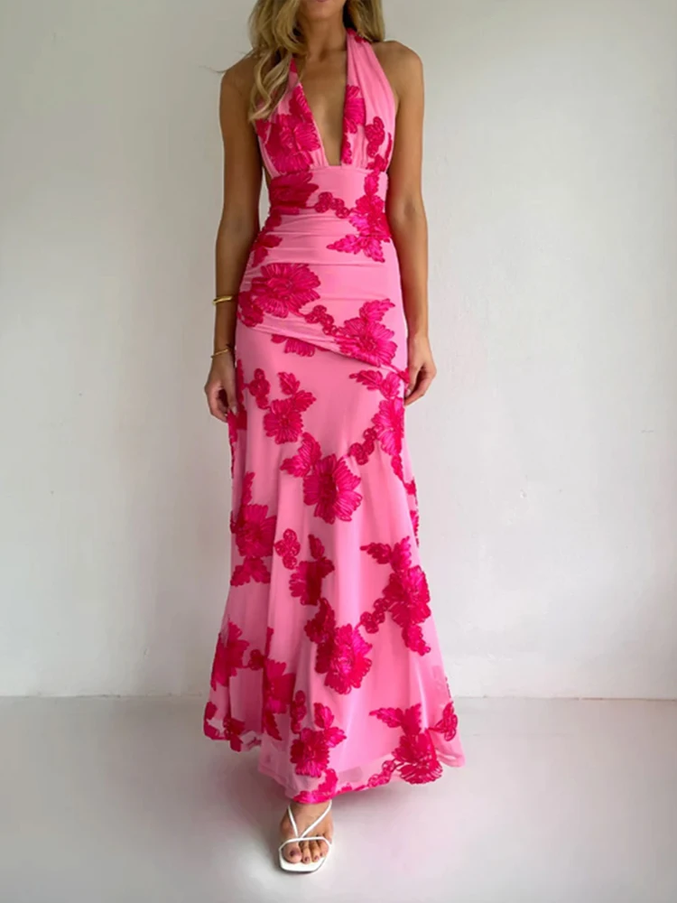 Frühling Sommer Neue Boho Damen Cami-Kleider Mode Schulterfreie Ärmellose Bedruckte Reißverschluss Damen Cami Sexy Maxi-Kleider Bekleidung – Detail 7