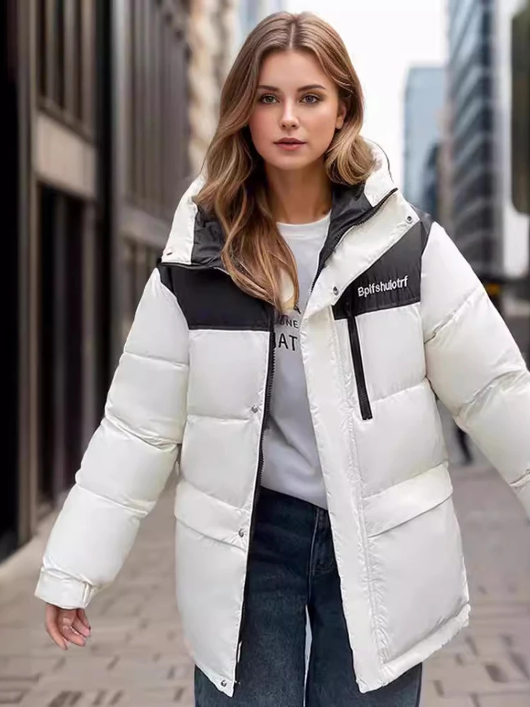 Winter Thick Puffer Jacket Women Streetwear Hooded Short Padded Coat Female Korean Loose Casual Short Parkas Mujer Outwear