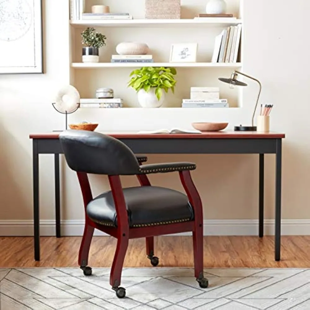 Captain’s Chair In Black Vinyl W/ Casters