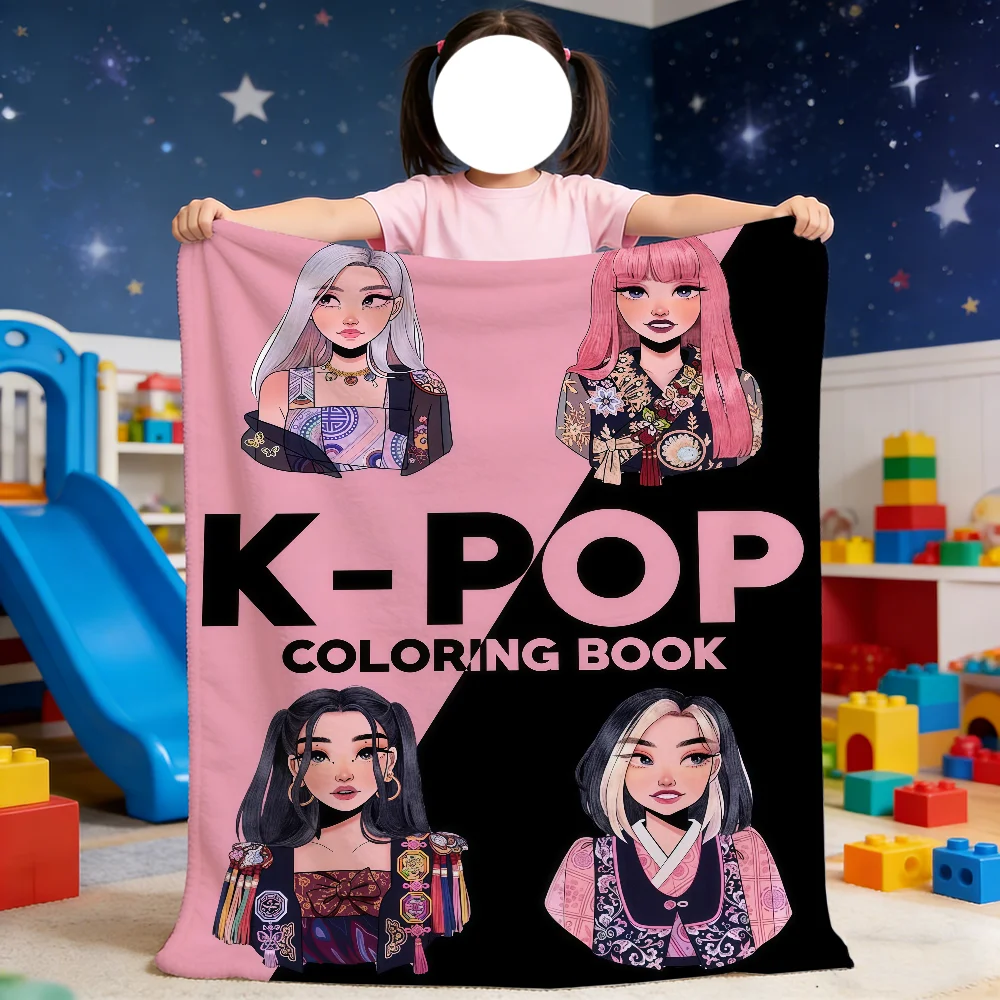 K-KPOP COLORING BOOK Blanket For Soft Throw Blanket for Picnic Bed Sofa Home Bedroom Cozy Warm Comfortable