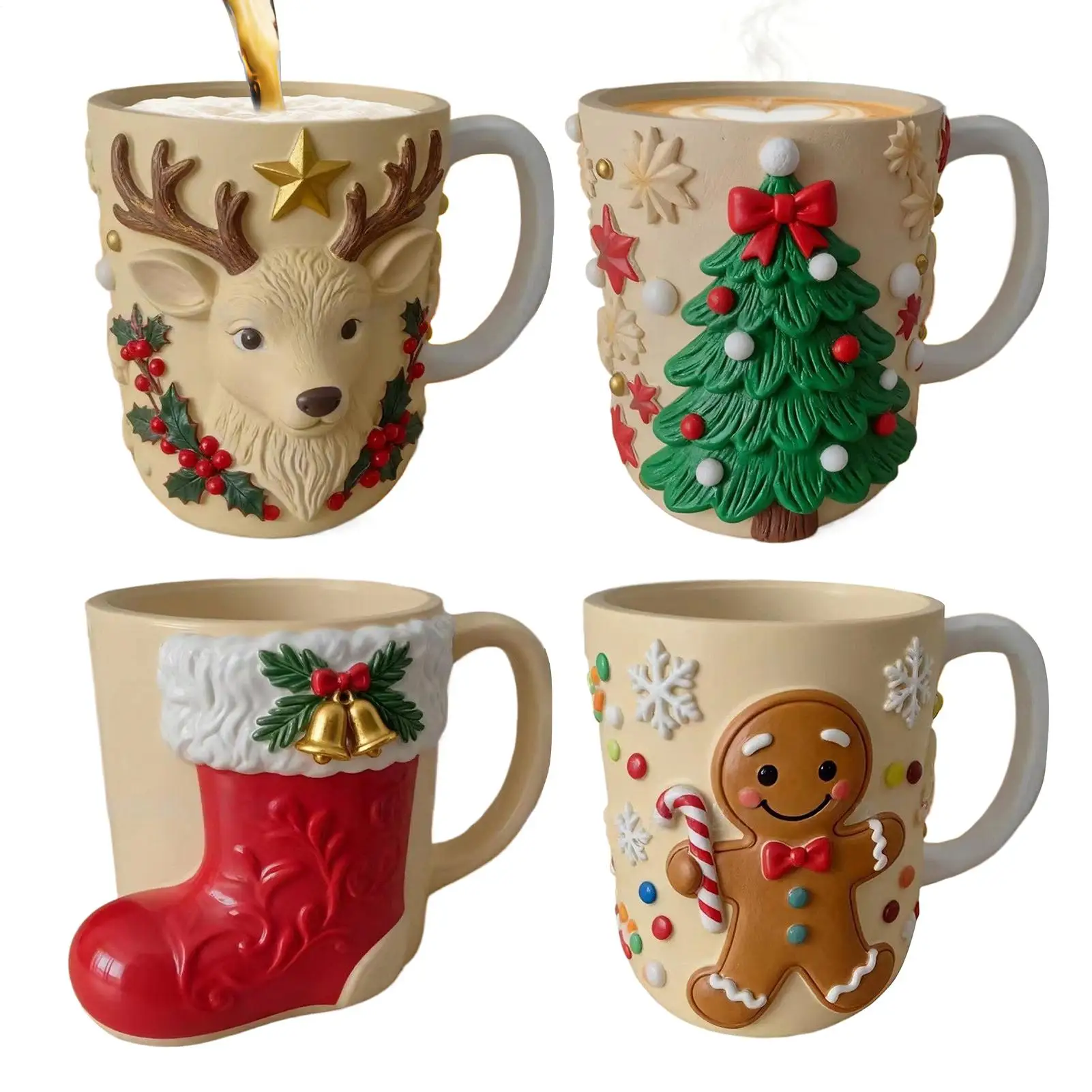 Simpatici elementi natalizi Tazze Resina Natale Alce Gingerbread Man Calze Albero Decorazioni natalizie Tazze da caffè natalizie