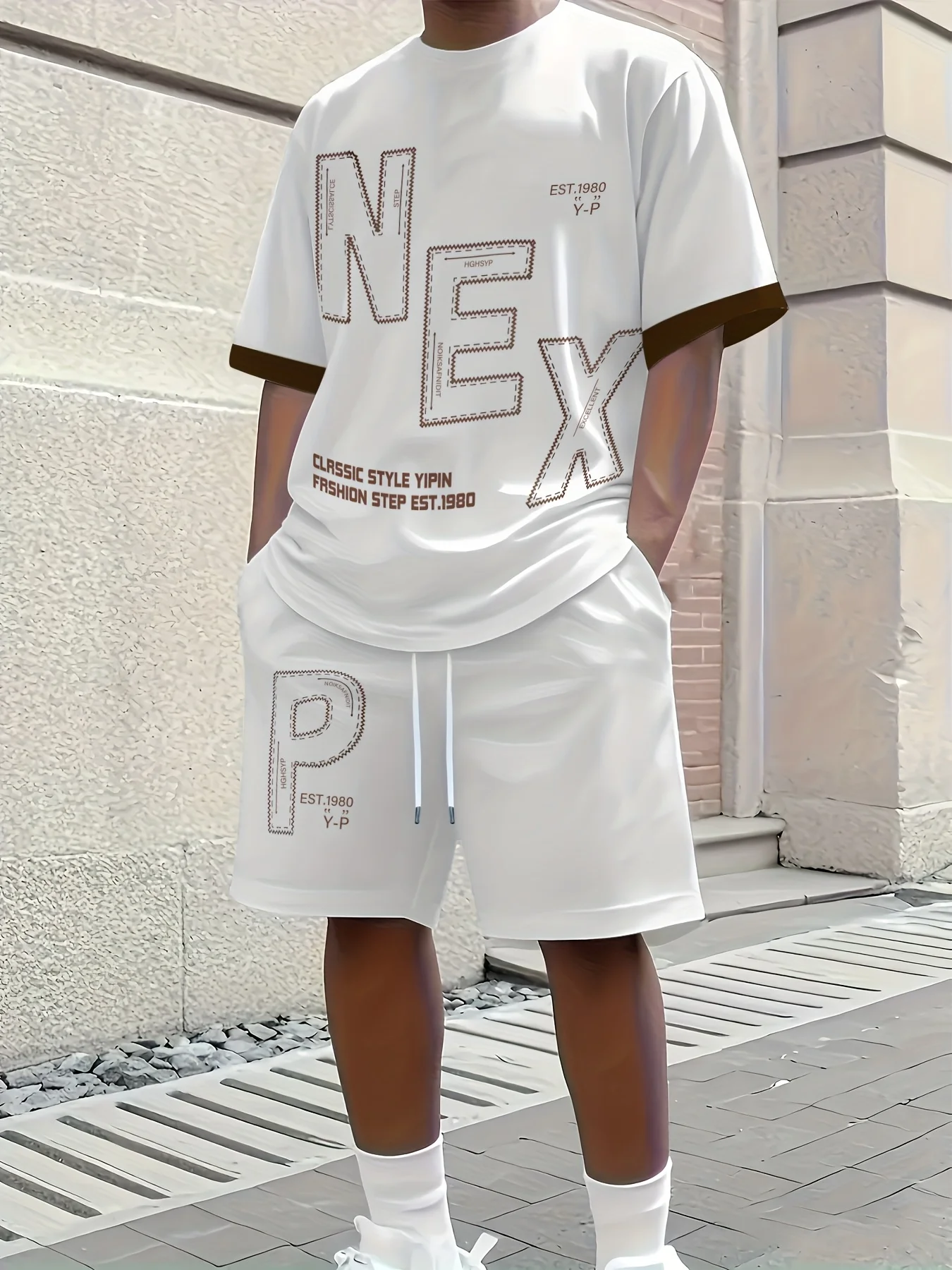 

The new men's set for summer 2025 is a casual fashionable soft comfortable and breathable 3D letter pattern print