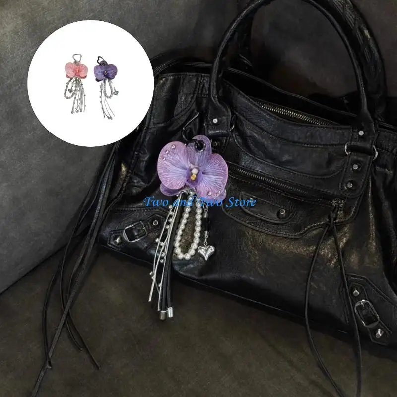 

HX6F 2Pcs Exquisite Phalaenopsis Fringed Keychain Trendy Jewelry Accessory For Party