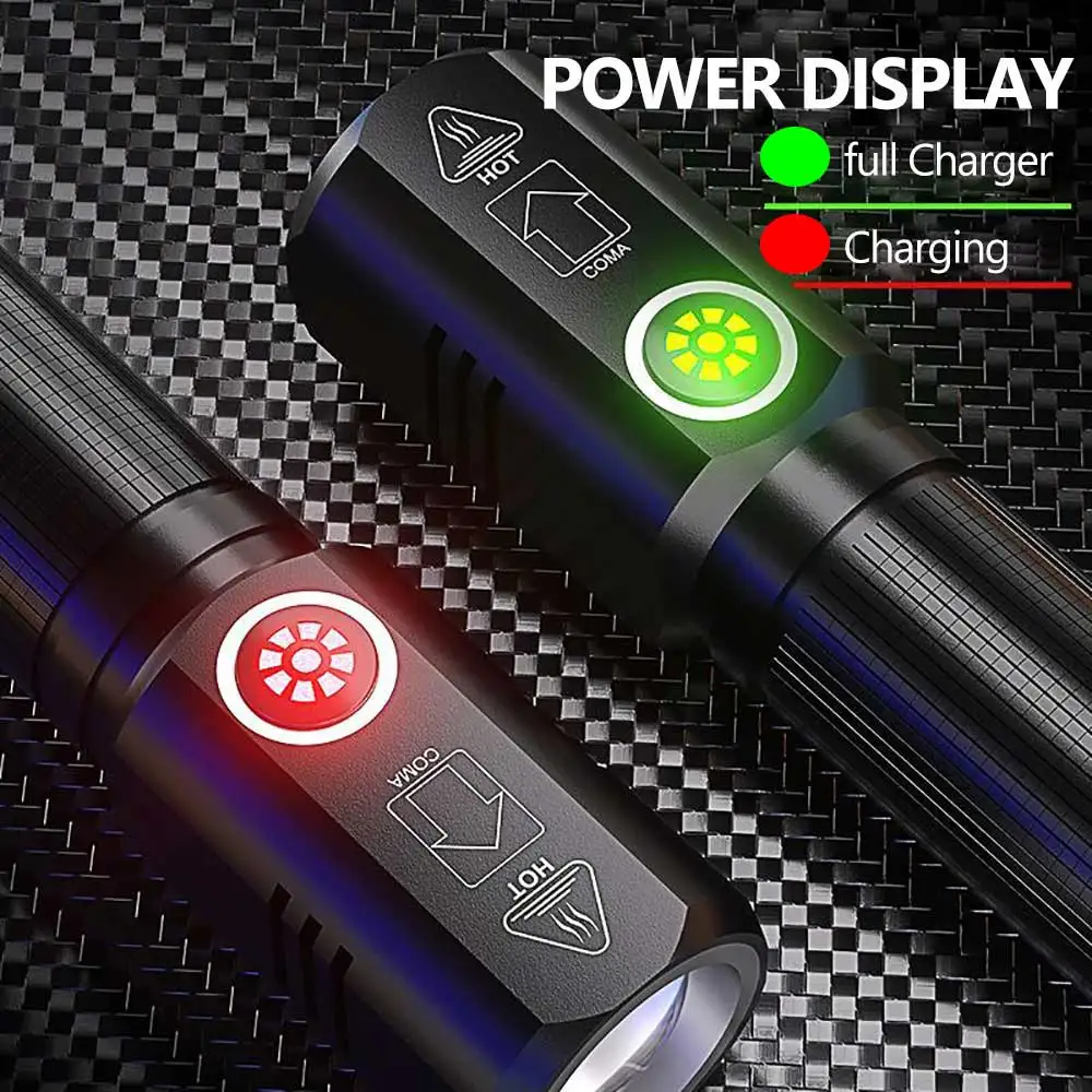 100000 Lumens Led Flashligh 3 Modes XHP50 TYPE-C Rechargeable Built in 18650 Battery Torch For Outdoor Fishing Hunting Camping