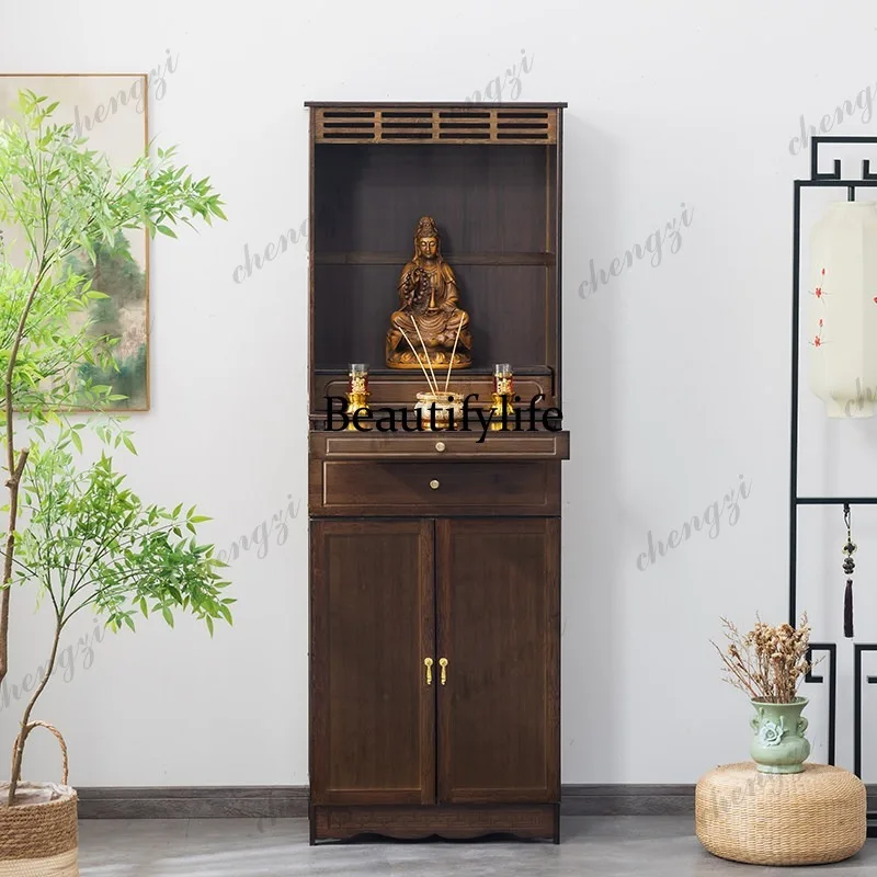 Buddhist niche incense case Household Buddhist niche New Chinese vertical cabinet God of Wealth cabinet Guanyin Buddha