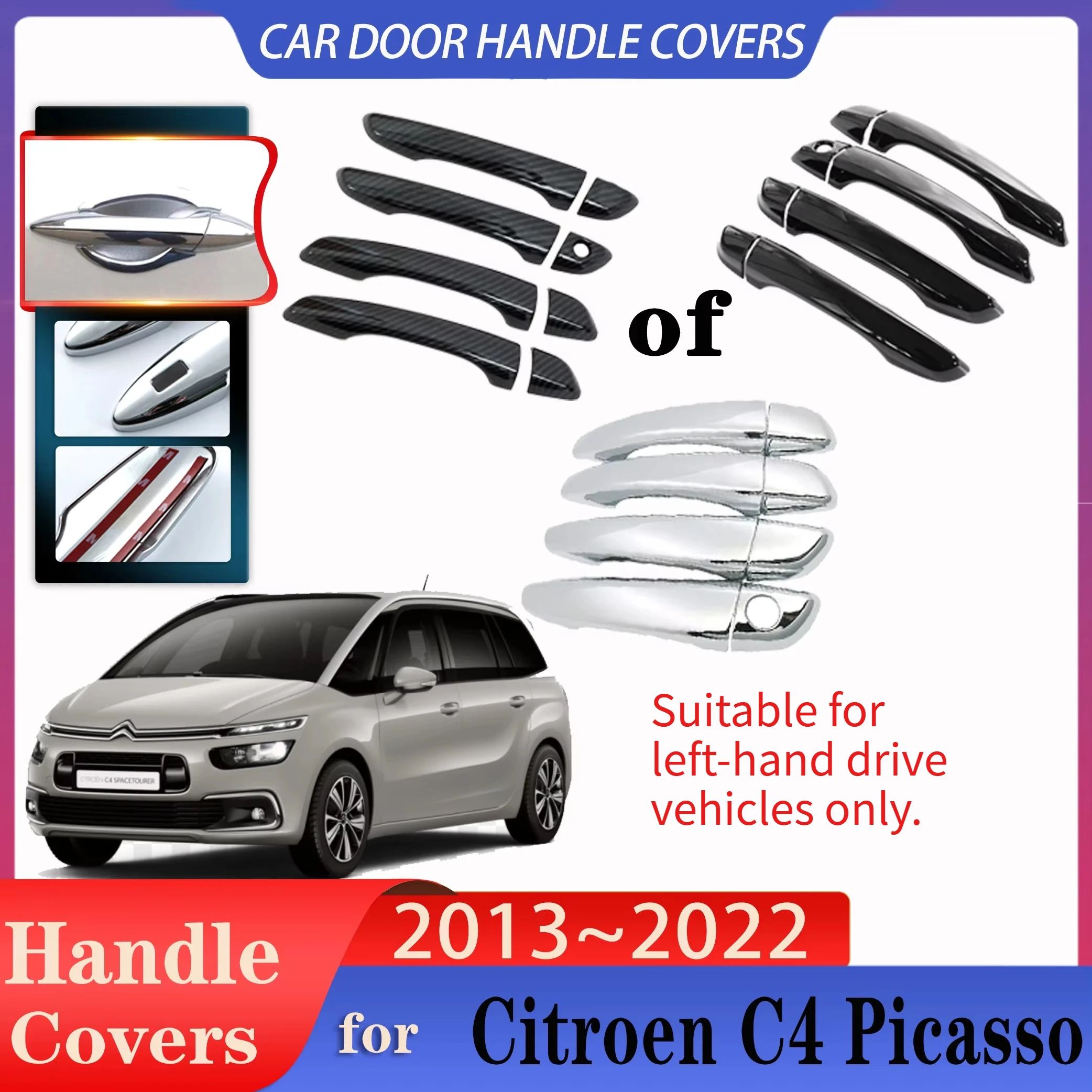 For Citroen C4 Picasso SpaceTourer MK2 2013~2022 Car Door Handles Covers Exterior Scratch Protective Decor Anti-rust Accessories