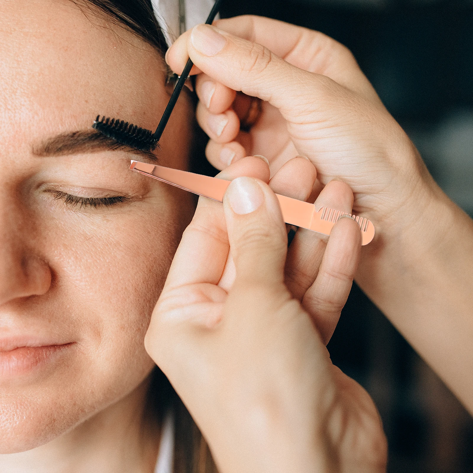 3개 스테인리스 스틸 2 in 1 눈썹 클램프 족집게 빗 메이크업 도구 혼합 색상 경량 여행용 눈썹 쉐이퍼 트리머