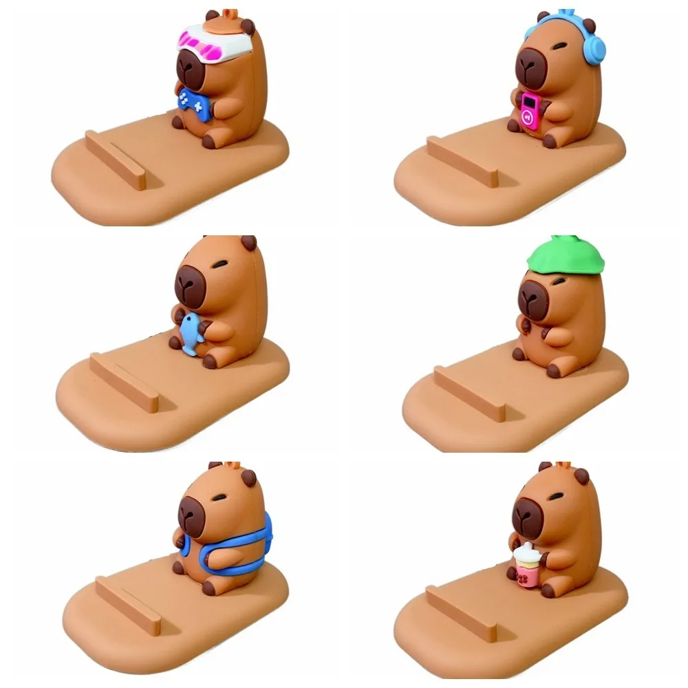 Turtle Capybara Phone Holder Figure Model Support Capybara Mobile Phone Stand PVC Doll Desk Decor Capybara Cell Phone Bracket