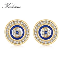 Kaletine Retro Turkish Devil's Evil Eye Earrings 925 Sterling Silver Blue Eye CZ Crystal Stud Earrings for Women Wedding Jewelry