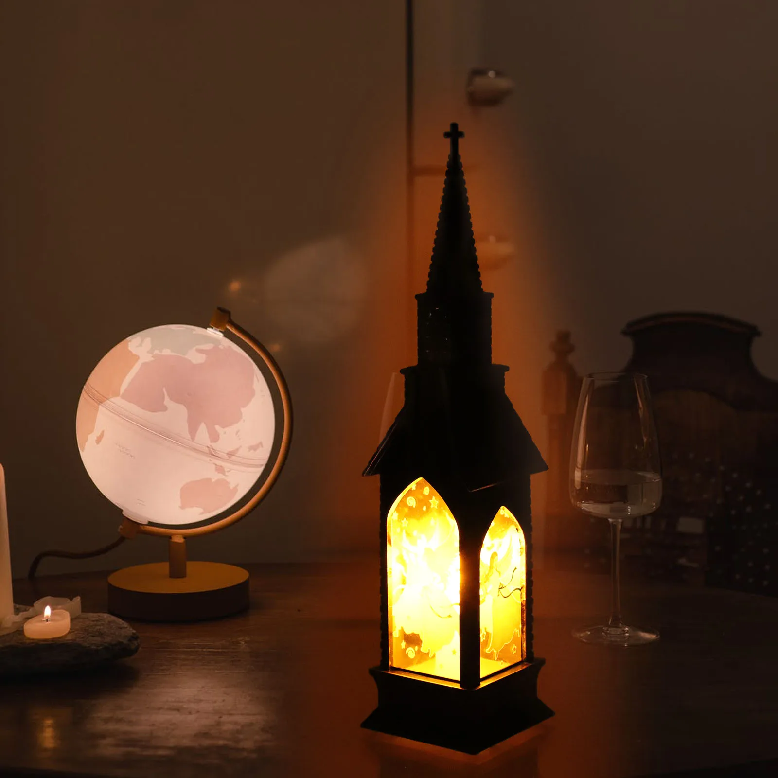 

1Pcs Christmas Desktop Decor LED Luminous Small Ornament Night Light Castle Adornment Home Tabletop Decoration Gift