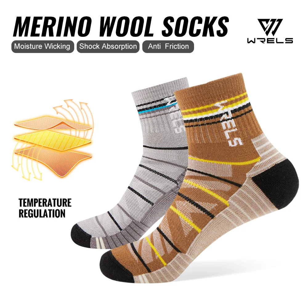 

﻿WRELS 1/2/3pairs Merino Wool Socks Warm Thermal Hiking Socks Cushion Sweat Wicking Breathable Compression Merino Wool Socks