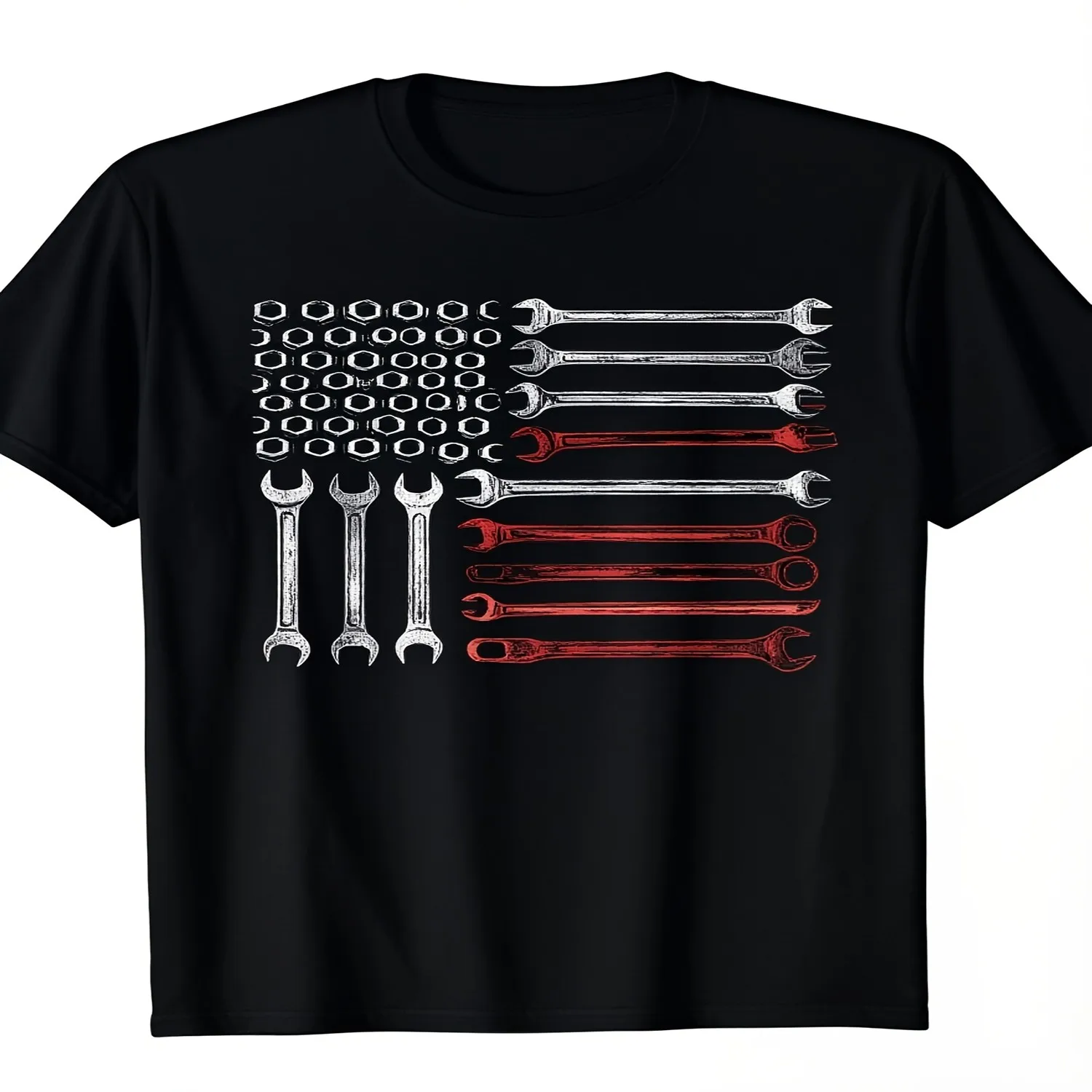 Men's Patriotic Mechanic TShirt Made from Featuring American Flag And Tools Design Casual Crew Neck Machine Washable Perfect Gift for Auto Technicians2Retro Casual Short-sleeved T-shirt with a Ro Funny Shirt, Cute Tee,