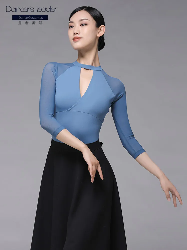 여성용 발레 레오타드, 작은 V넥 스탠드 칼라 댄스 의상, 성인 체조 레오타드 발레리나 무대 의상