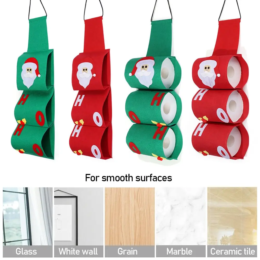 3 Layers Santa Claus Pattern Toilet Roll Paper Covers Christmas Decor Bathroom Hanging Towel Napkin Storage Bag Organizer Holder