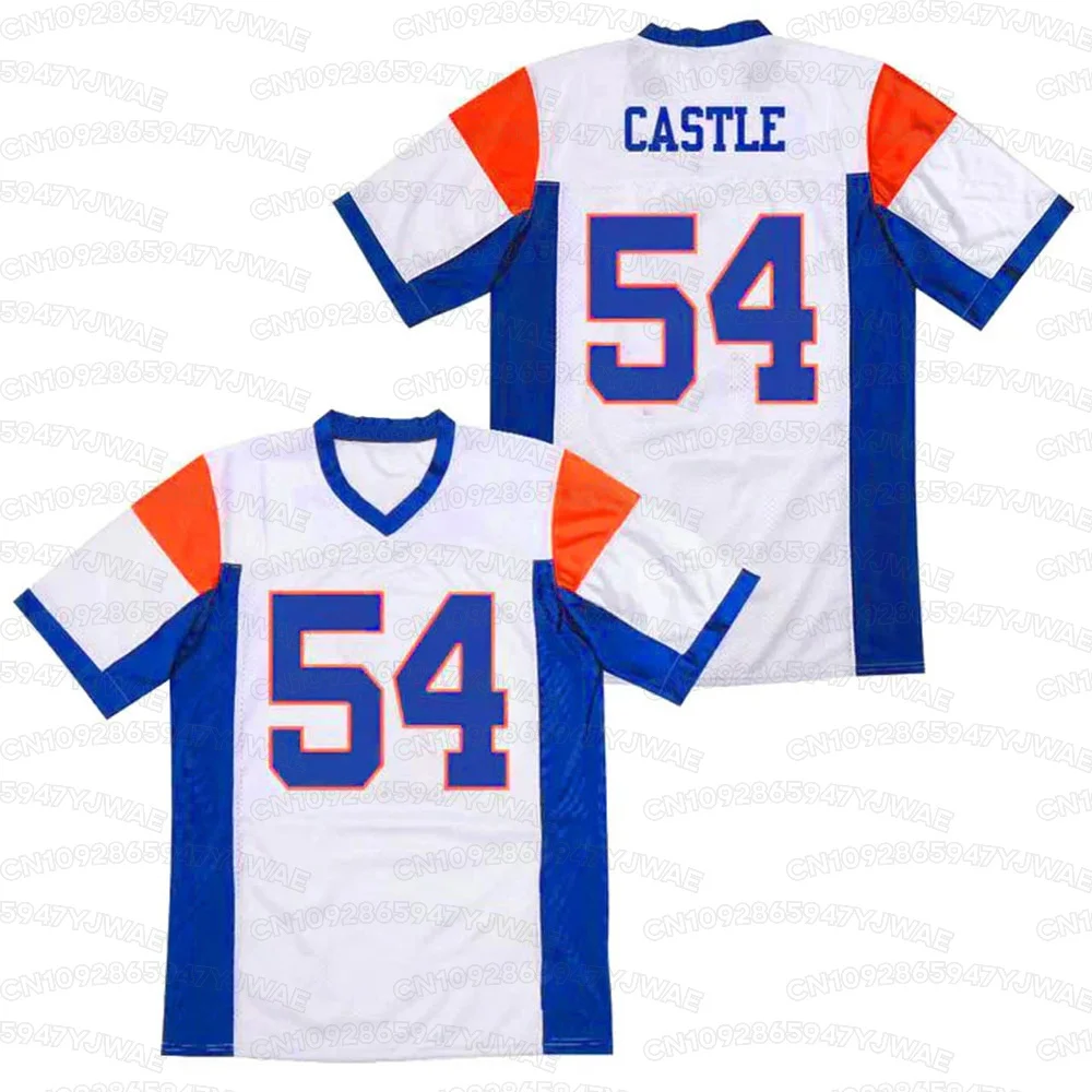 Men's Women's Thad Castle NO.54 Jersey Blue Mountain State TV Show Football Jersey Short Sleeve V-neck T-shirt