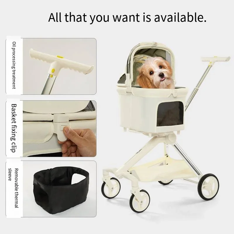 Fashionle High-end Pet Cart Stroller with Directional Den, Small and Medium-sized Dog Teddy Cat Stroller Separle Pet Bag