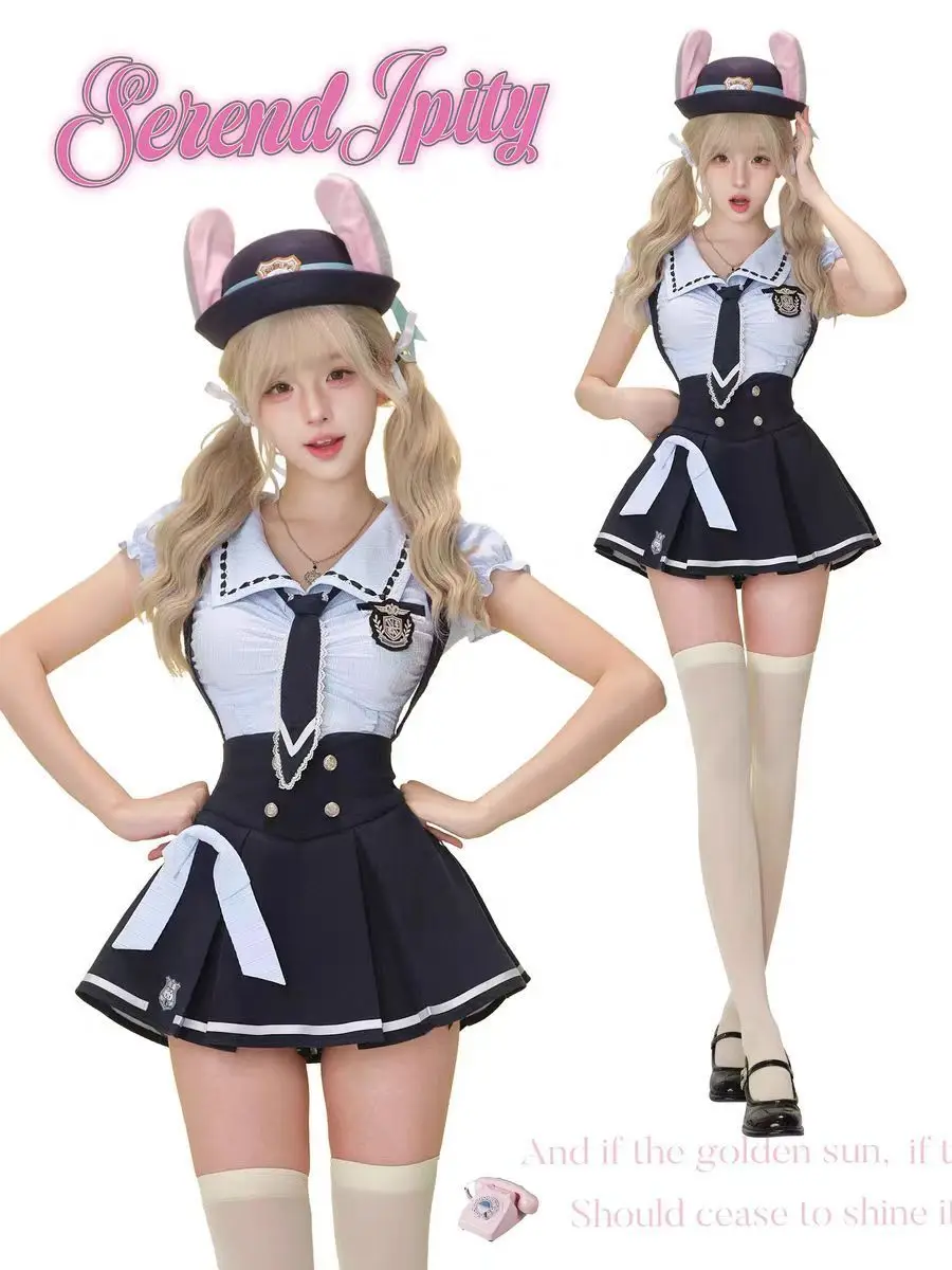 Japanese Sweet Preppy Style 2 Piece Sets Women Y2k Kawaii Design Tops + High Waist Chic Skirt Female Chic Korean Popular Clothes image 3