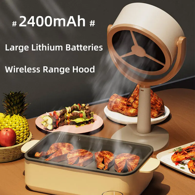 Mini Desktop Range Hood USB Rechargeable Household Kitchen Portable Absorbs Oil Air Blower Extractor For Indoor BBQ Hot Pot