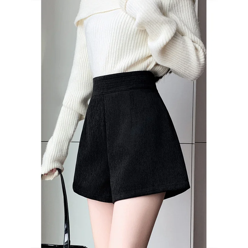 Woolen Wide-Leg Shorts Women2024New High Waist Outer Wear Bootcuts Small Chenille Casual WoolenaWord Pants