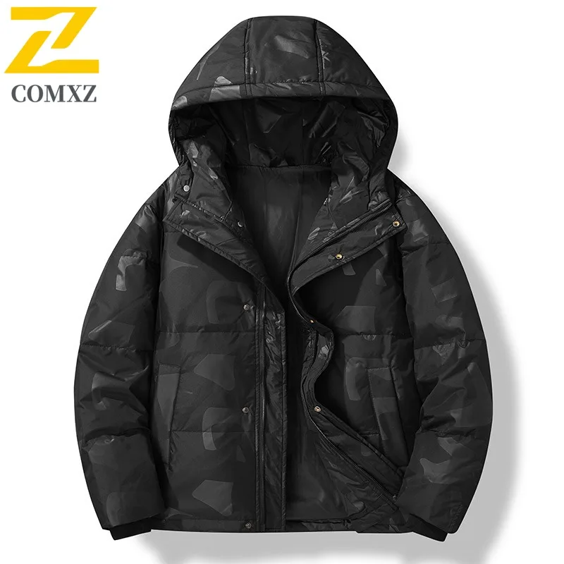COMXZ الرجال أسفل سترة جديدة الحد الأدنى مقنعين سميكة الدافئة التزلج سترة منفوخة الشارع خفيفة الوزن مقاومة البرد الشتاء سترة