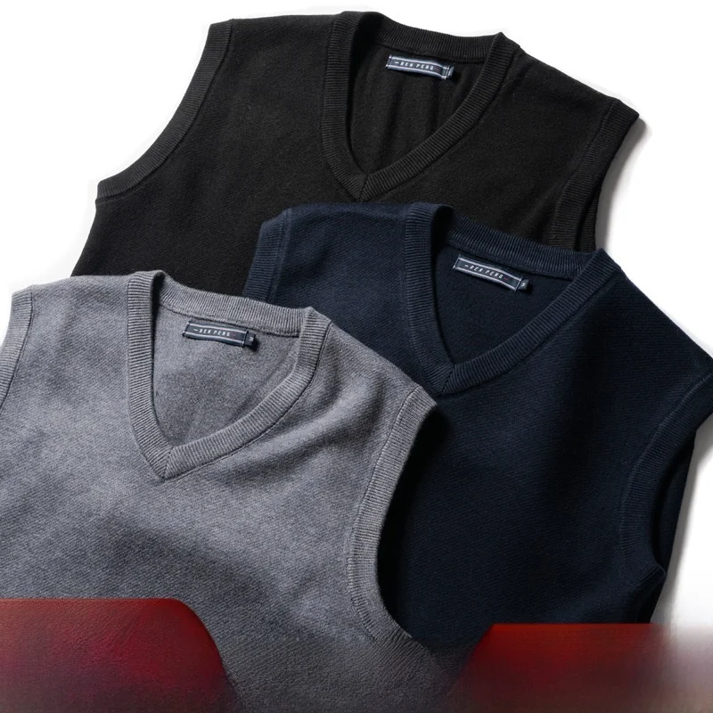 Comfortable Knitted Vest Men's Basic Sleeveless Autumn Fashion Business Style V-Neck Standard Fit Youth Casual Backless Top