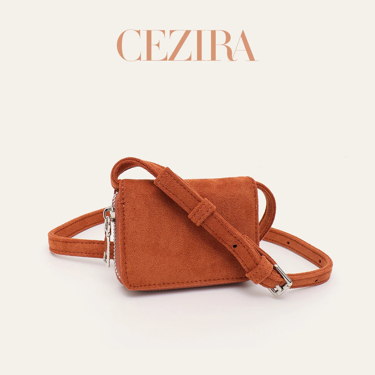 CEZIRA Cute Compact Faux Suede Small Square Crossbody Bag Zipper Closure Short Wallet Coin Purse For Women Daily Trip Casual Use