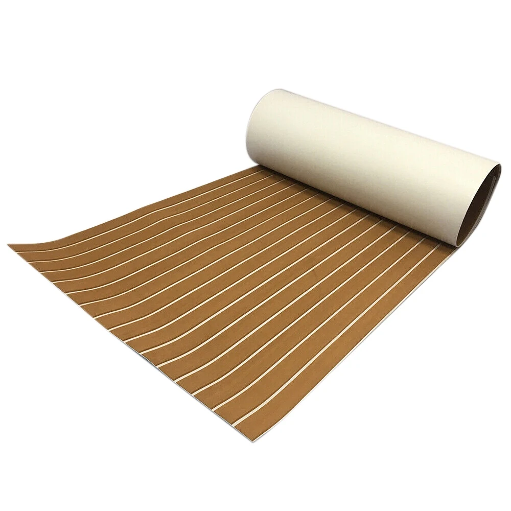 

Self-Adhesive EVA Foam Teak Sheet 240X45cm Yacht Synthetic Decking Foam Floor Mat Brown with White Line