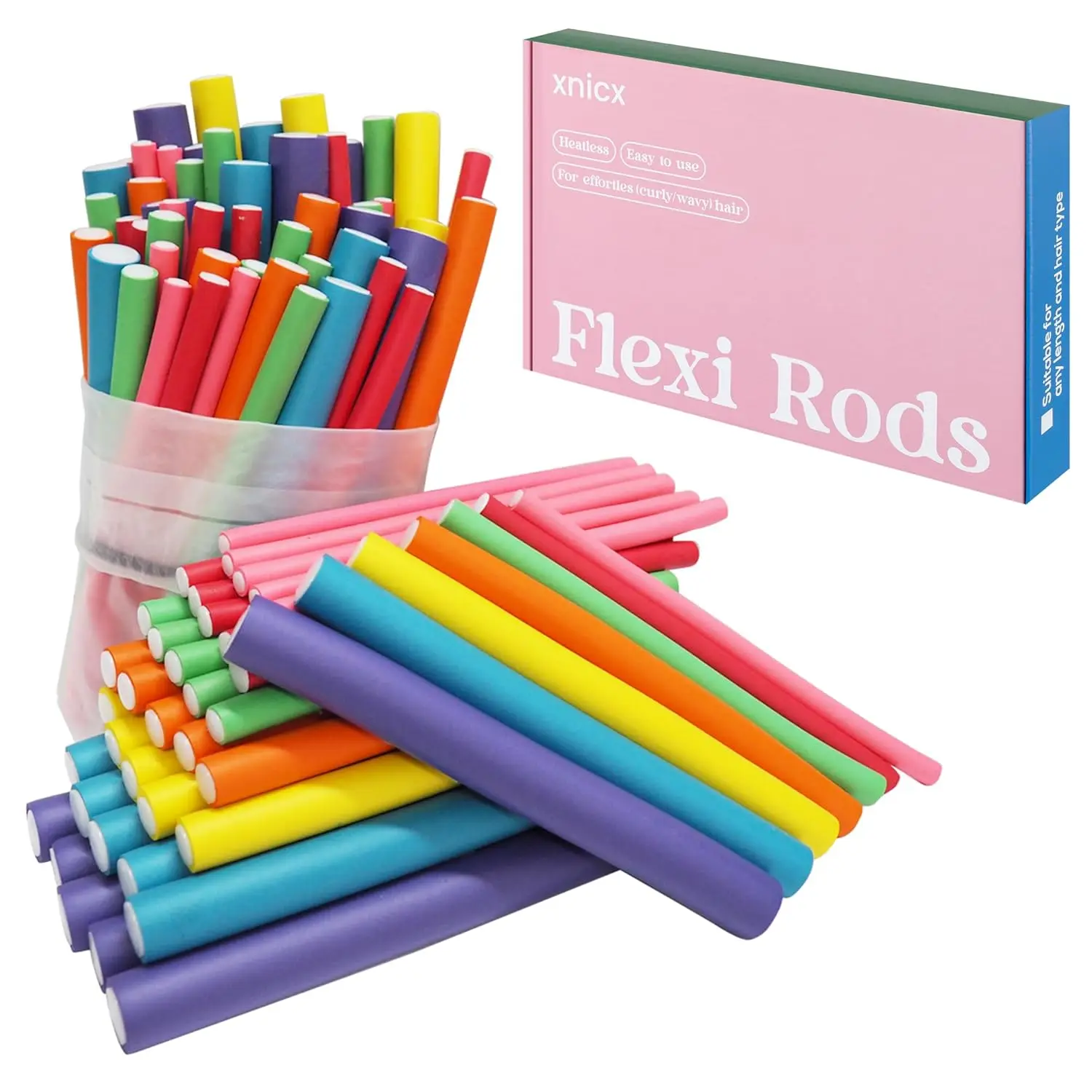 

47pcs 7in Flexi Rods Hair Curlers Set - Heatless Bendy Foam Rollers for Long, Medium, Short Hair
