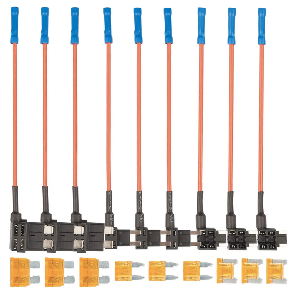 9Pack 3 Type portafusibles 1V Add-a-Circuit Fuse TAP Adapter Fuse Kit Fuse Holder 16Gauge with Standard Mini Low Profile Fuse