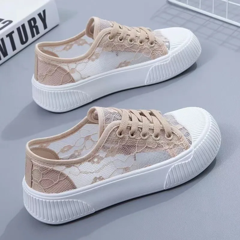 Summer Women Lace Casual Shoes Woman Breathable Mesh Sneakers Flats Platform Floral Loafers Comfort Shallow Walking Black Shoes