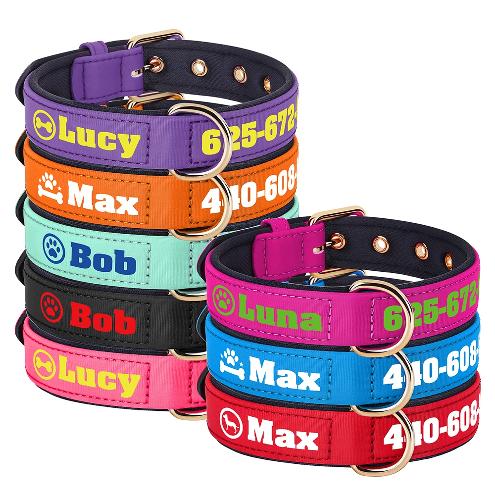 Personalized Dog Collar Breathable Nylon Puppy Dog Collars Soft Padded Pet Necklace Print Name Paw Durable For Small Medium Dogs