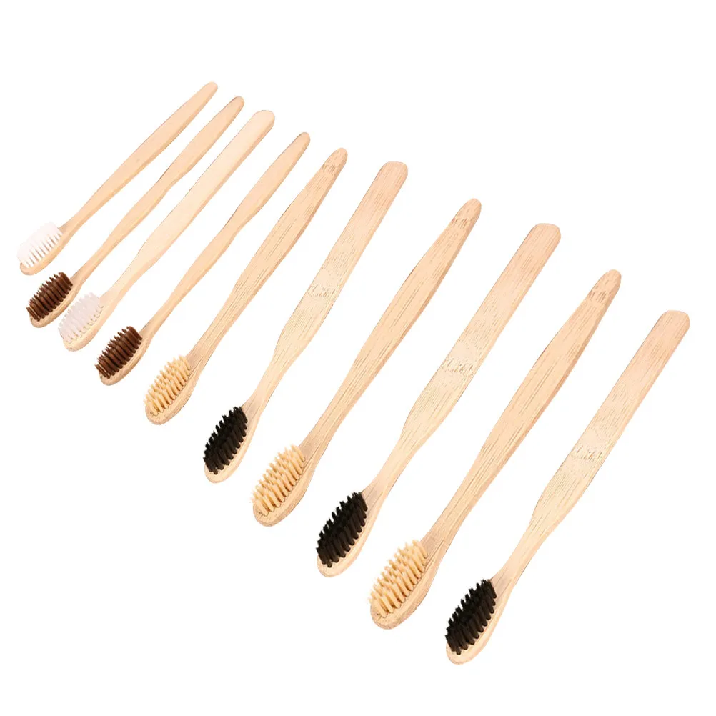10Pcs Bamboo Toothbrush Wooden Travel Disposable Set Hotel Friendly Lightweight Compact Design