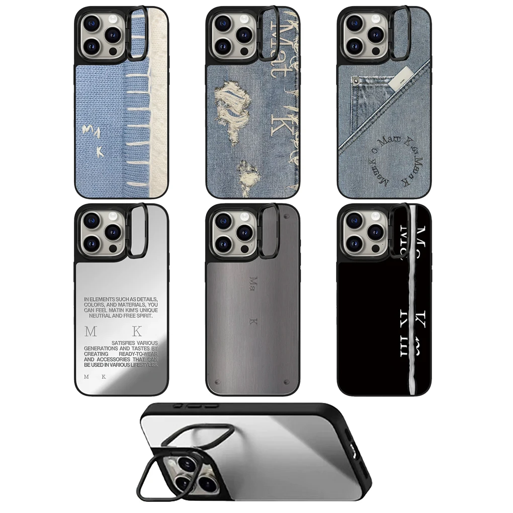 

Denim Lens Stand Imprinted Letters Protective Mirror MagSafe Case for IPhone 14 15 16 Pro Max Cover Shell