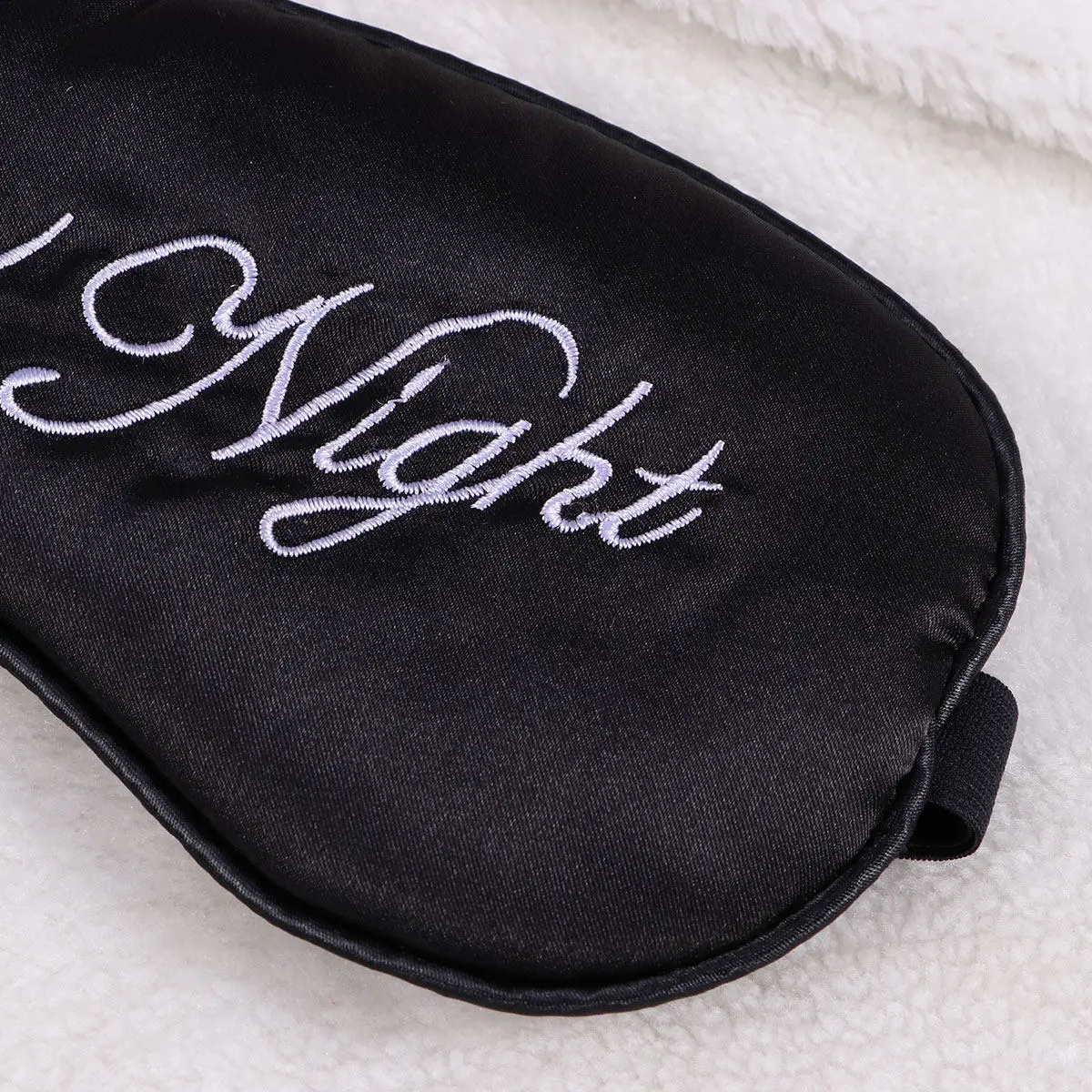 Silk Sleep Eye Mask Black Embroidery Large Blindfold Adjustable Strap Soft Comfortable for Men Women Kids Night Sleep Eye Patch