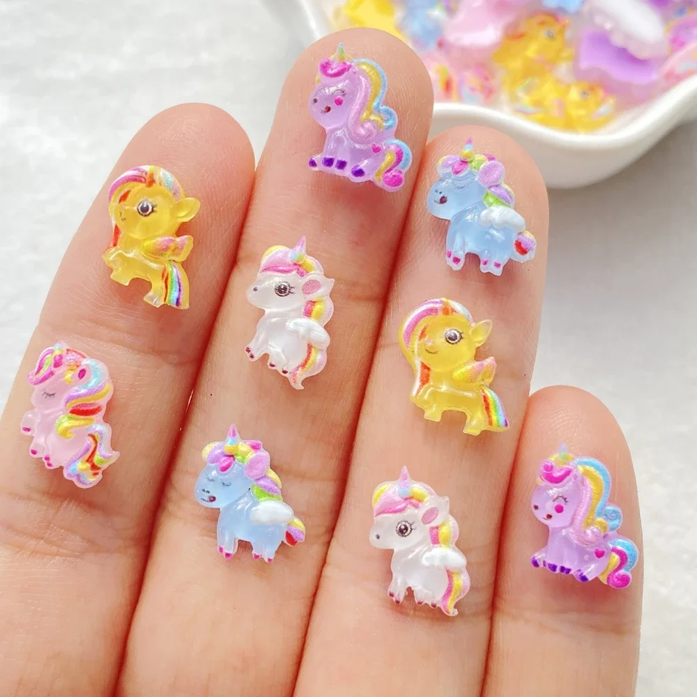 50Pcs Cute Resin Little Unicorn Pony Flat Back Ornament for Jewelry Making and Manicure