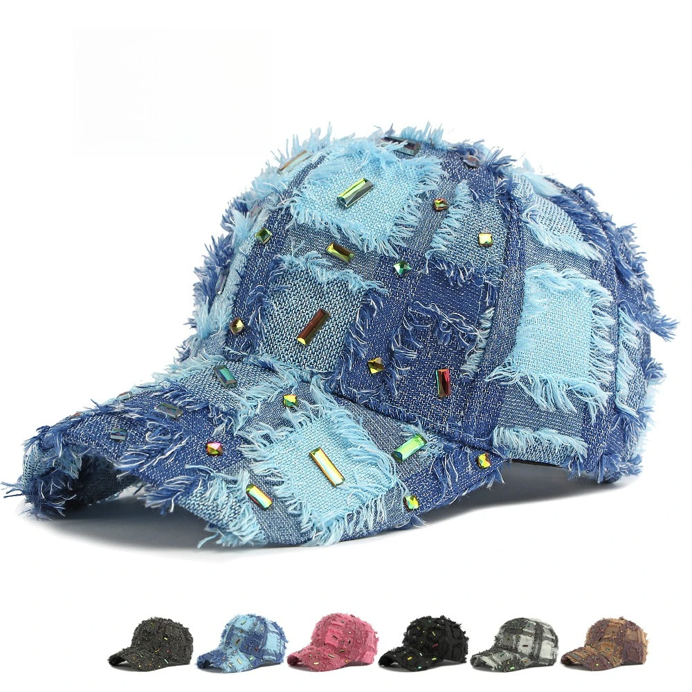 

Personalized Rhinestone Ripped Baseball Cap Retro Plaid Peaked Cap Outdoor Casual Adjustable Versatile Sun Hat for Casual Wear