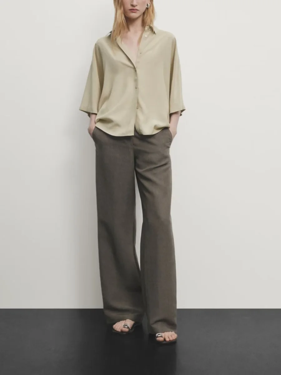 

Новая летняя женская свободная женская блузка в стиле ретро с отложным воротником и дрейфующим воротником на пуговицах