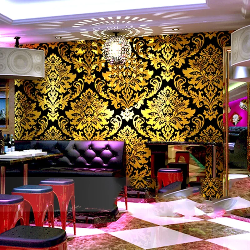 

KTV wallpaper 3D European Damascus waterproof gold warm bedroom living room TV background wallpaper